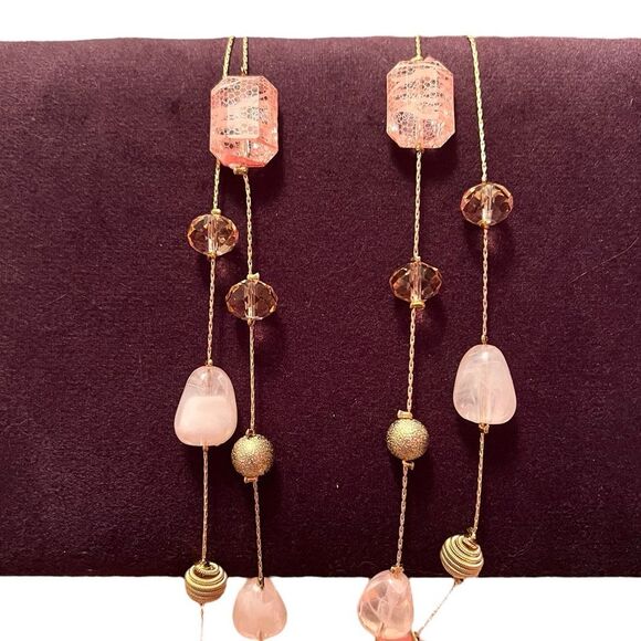 Noir Elegant Pink and Gold Beaded Double Stranded Long Necklace - Picture 4 of 4